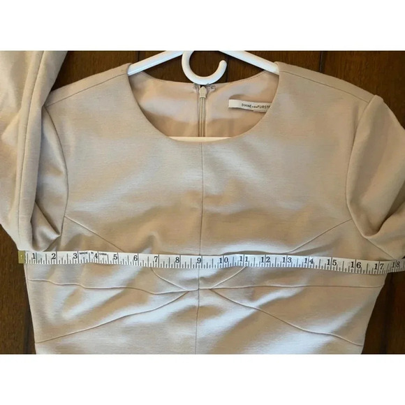 Diane Von Furstenburg Beige Long Sleeve Wool Blend Stretch Mini Dress Size 8 - Picture 10 of 12